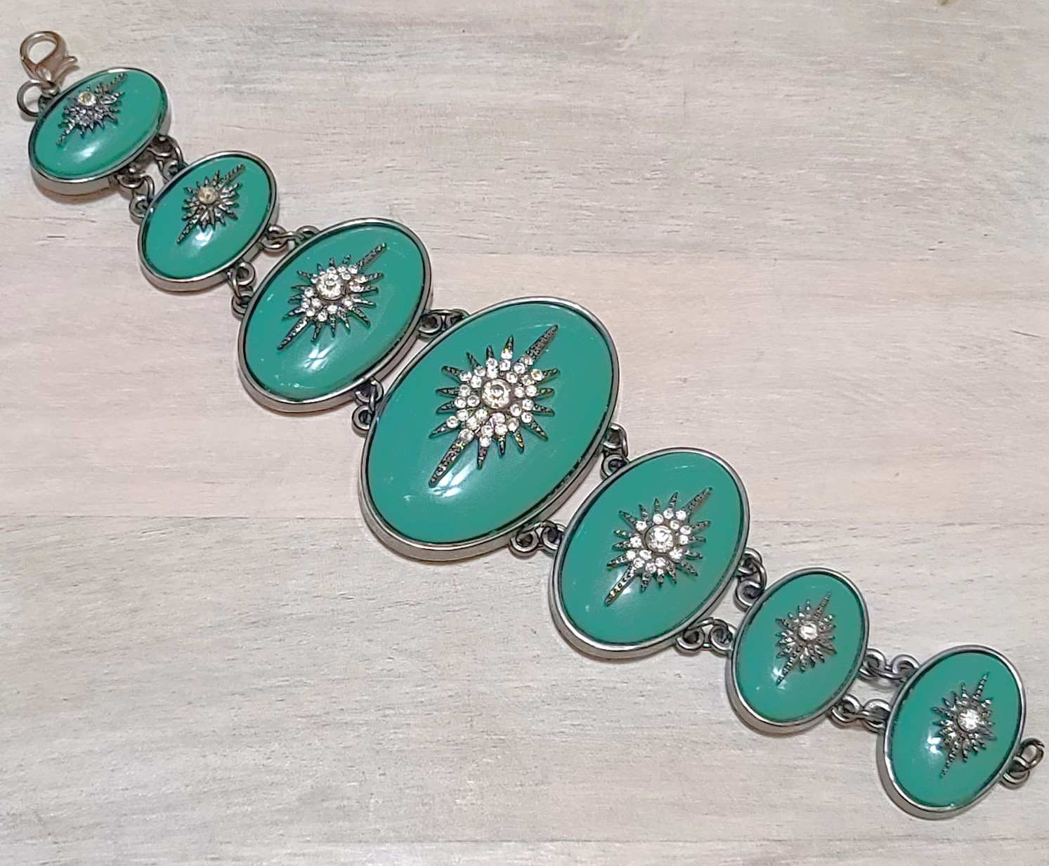 Victorian style bracelet, with turquoise panels and rhinestones