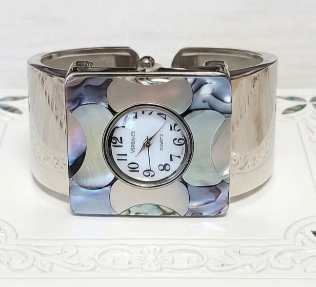 Versales Watch Cufff Bracelet Style with Mother of Pearl Face