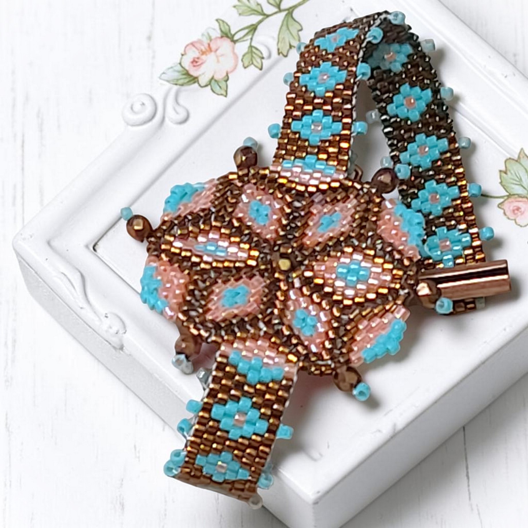 Mandala center bracelet, southwest design, miyuki glass,crystal