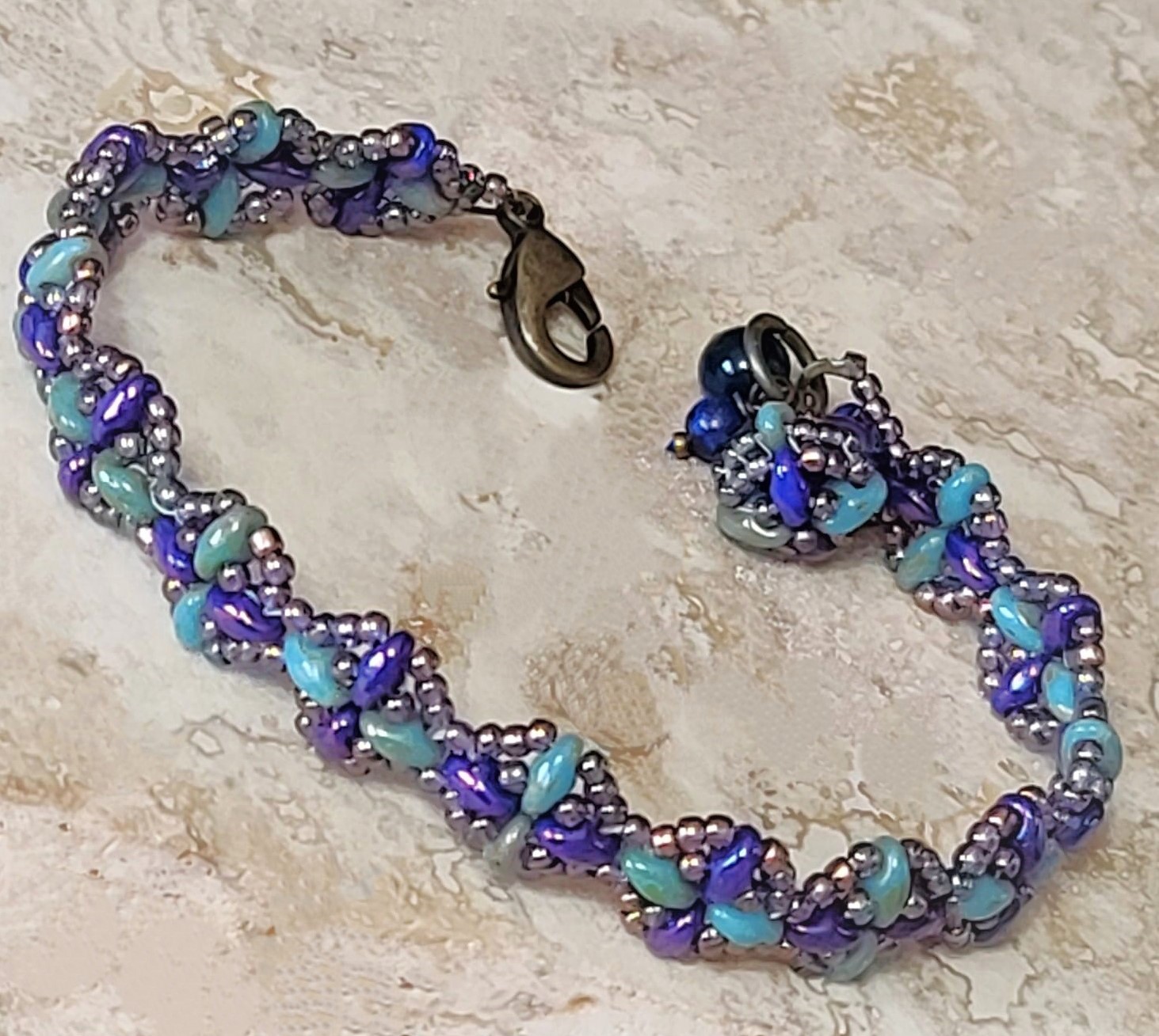 Handmade Glass Beaded Bracelet with Ball Charm Super Duo Beads