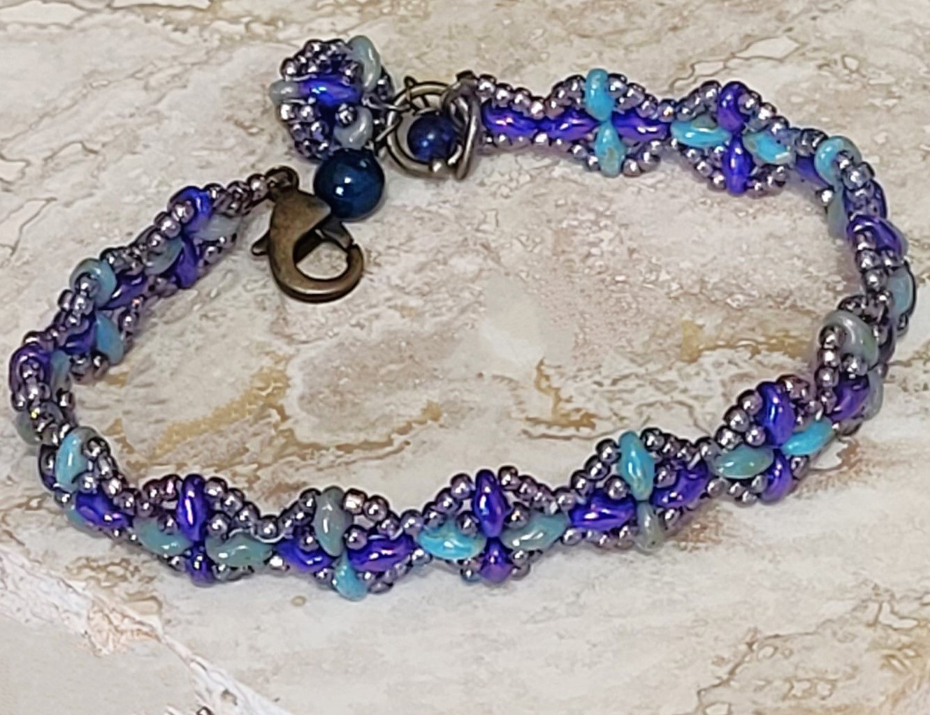 Handmade Glass Beaded Bracelet with Ball Charm Super Duo Beads
