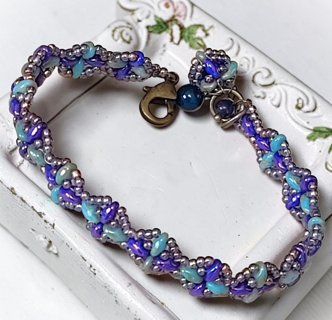 Handmade Glass Beaded Bracelet with Ball Charm Super Duo Beads