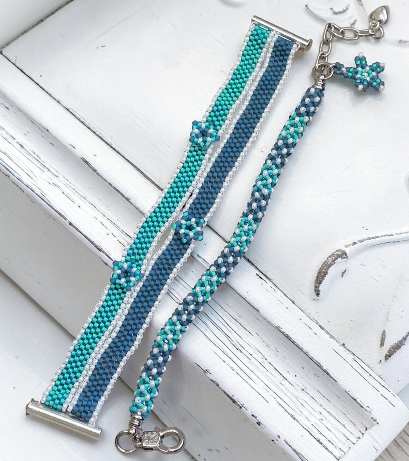 Miyuki Glass Beaded Set of Bracelets Blue and Turquoise