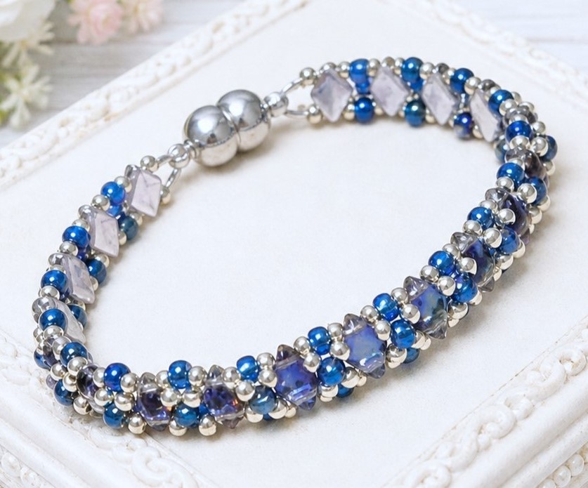 Miyuki Glass Beaded Tennis Bracelet Style with Embellished Diamond Shaped Beads