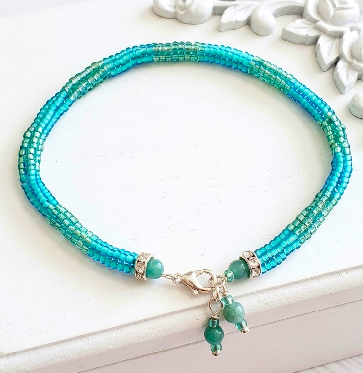Miyuki Glass Rope Style Bracelet with Aventurine Bead Charms