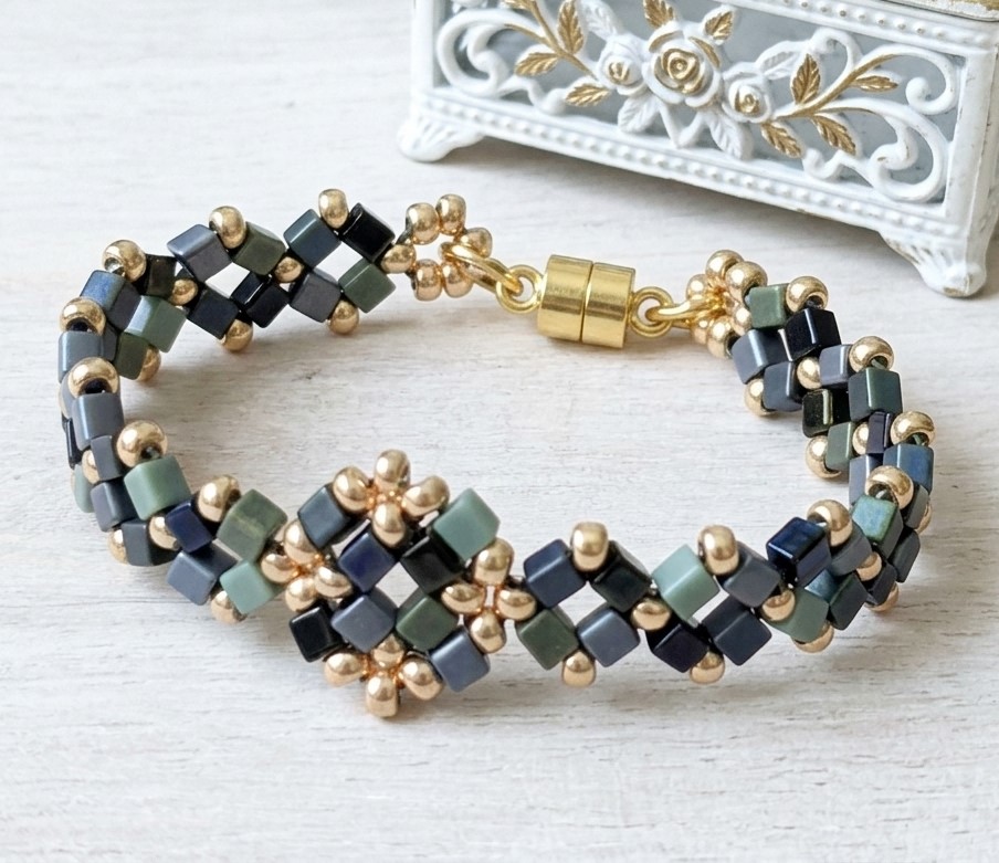 Miyuki Glass Beaded Bracelet with Blue Green Tones
