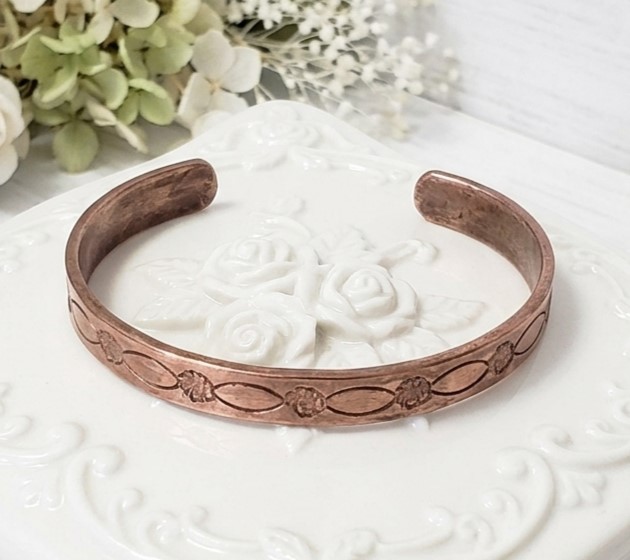 Etched Desisgn Copper Cuff Bracelet