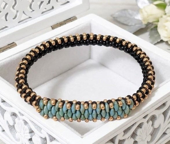 Glass Superduo Beaded Slip on Bracelett - Handcrafted