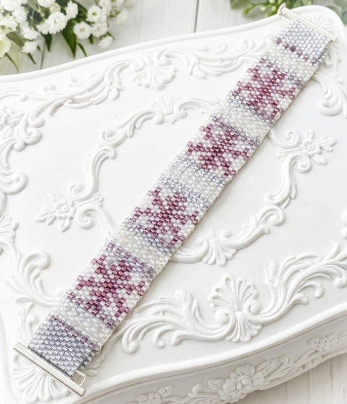 Miyuki Glass Winter Pink Snowflake Handcrafted Bracelet