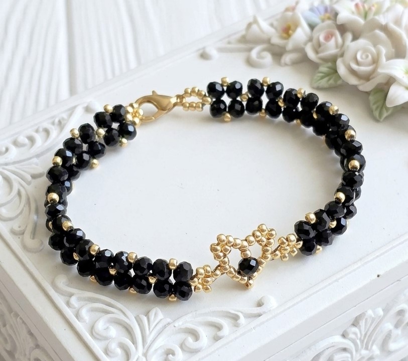 Black Crystal Bracelet with Center Heart
