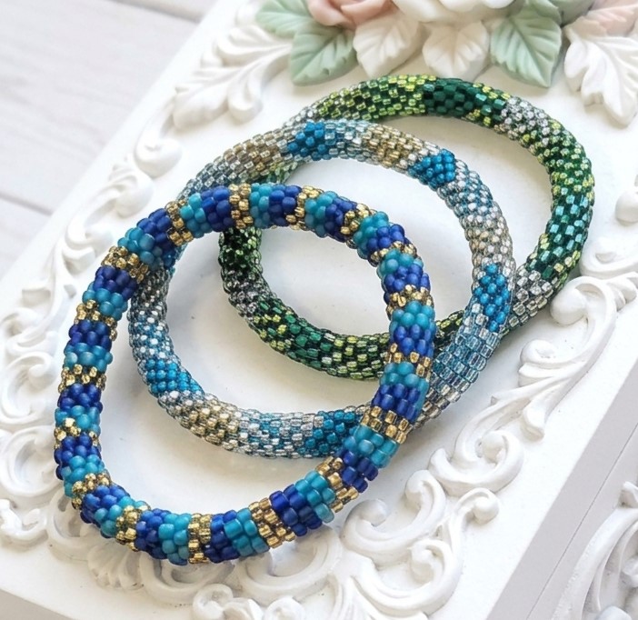 Handcrafted Fair Trade Glass Seed Bead Bracelet Set of 3 Slip On Bracelets