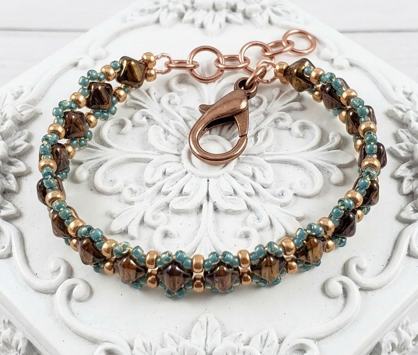 Miyuki Glass Bronze and Turquoise Tennis Bracelet Style