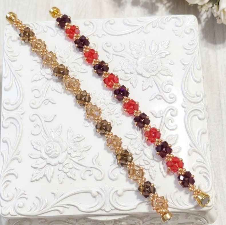 Handcrafted Crystal Bicone Bracelet with Magnetic Clasp - Brown and Topaz Colors