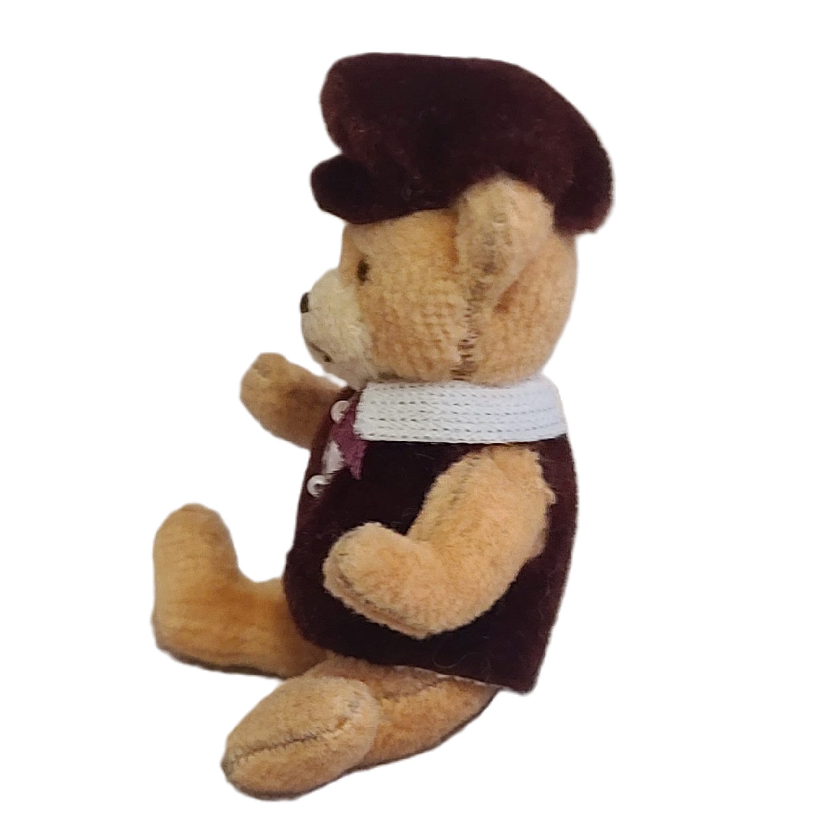 Vintage mini bear jointed bear 3" tall with vest and hat
