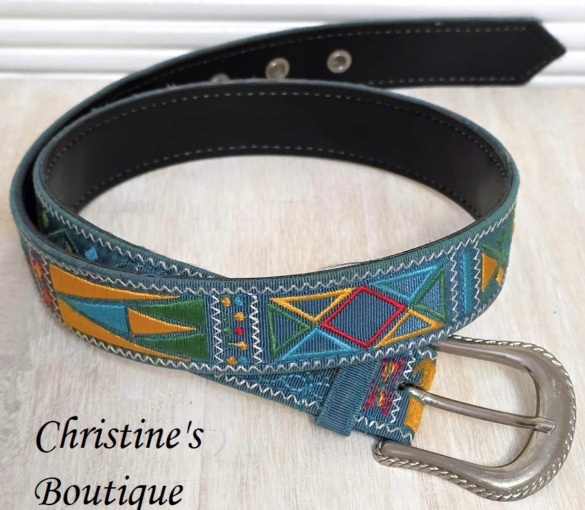 Belt - Teal embroidered belt, with gold and red and turquoise embroidery, belt size small