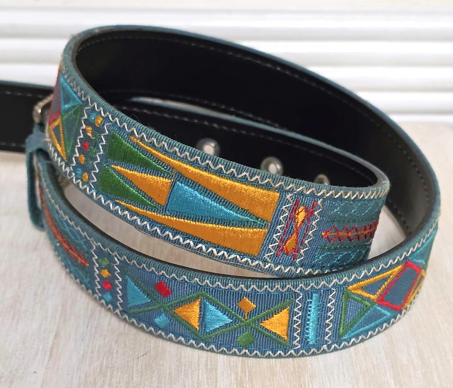 Belt - Teal embroidered belt, with gold and red and turquoise embroidery, belt size small