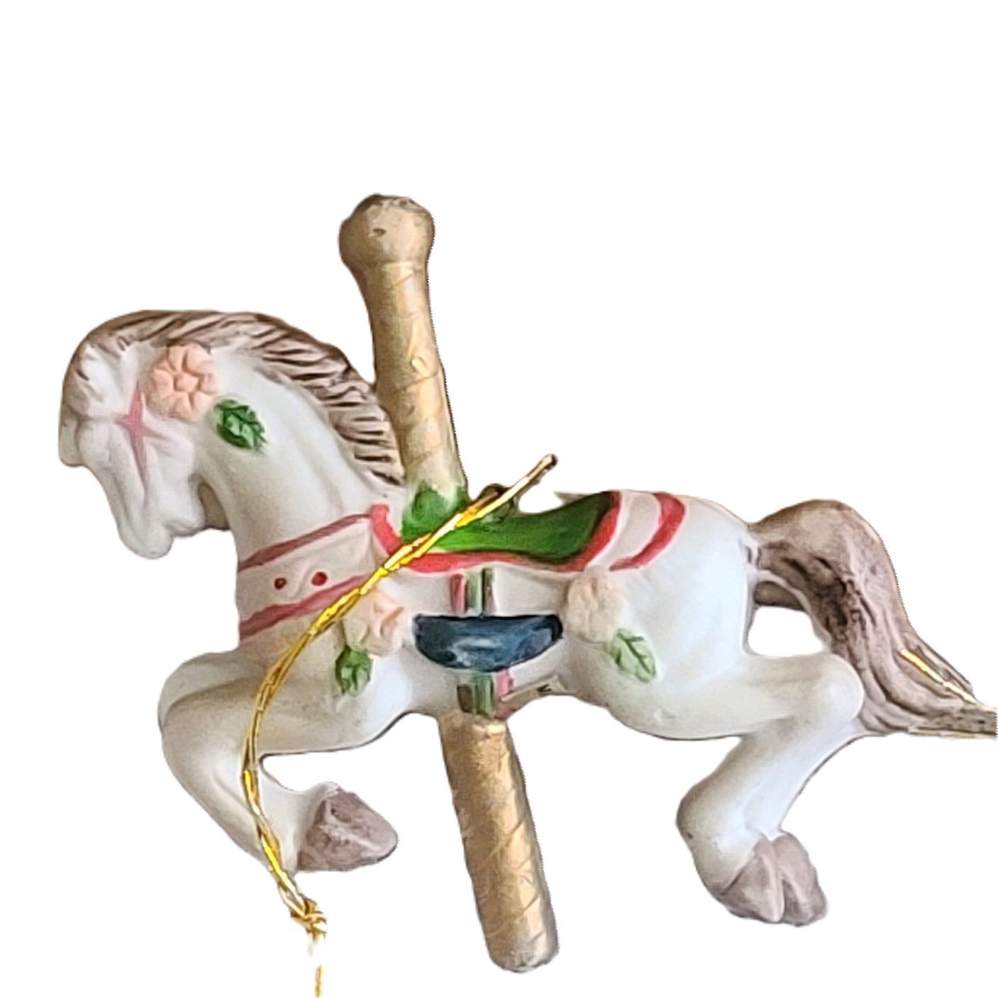 Bisque cermaic vintage carousel horse ornaments - set of 2