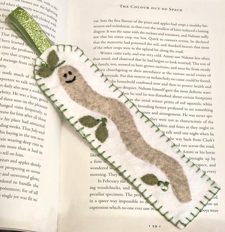 Handmade felt bookmark, embroidery and beaded accents, gift for book lover, reader