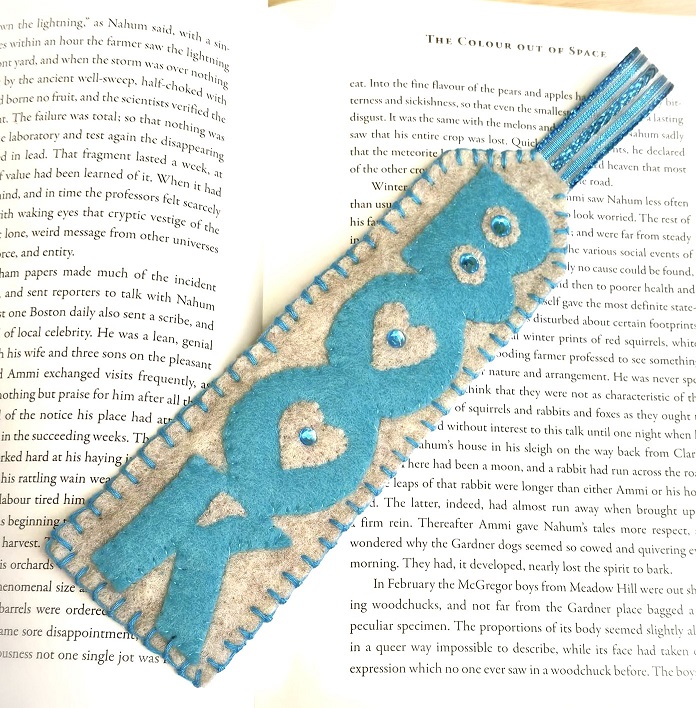 Handmade felt bookmark, embroidery and beaded accents, gift for book lover, reader