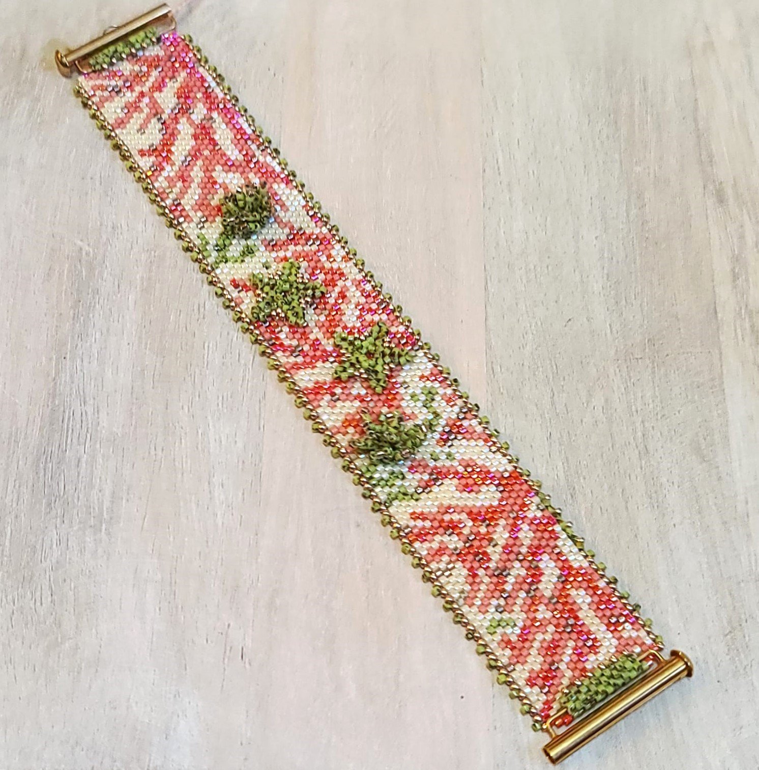 Coral, Kelp bracelet, handcrafted w/miyuki glass beads, starfish