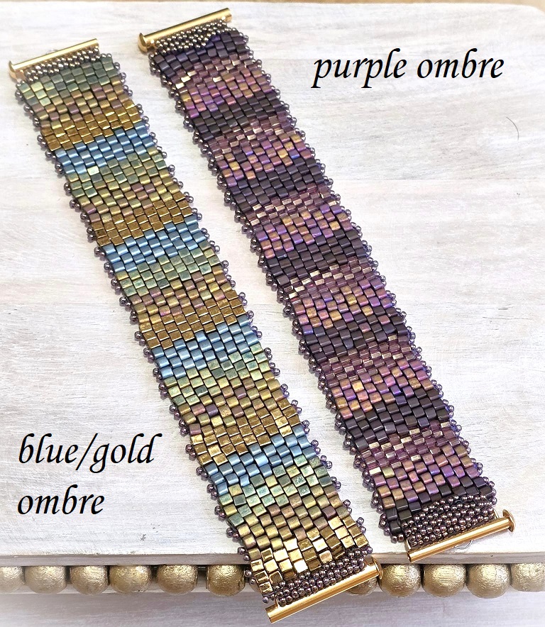 Blue gold ombre, handcrafted bracelet, miyuki glass beads, peyote stitch, cube like scale beads