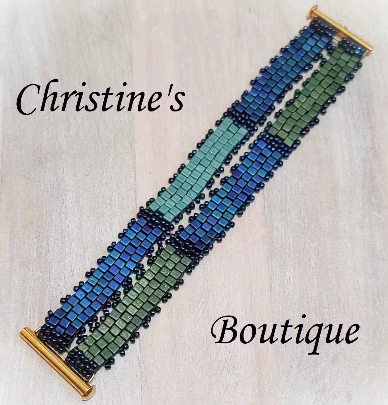 Glass peyote stitch square bead 2 strand bracelet - Click Image to Close