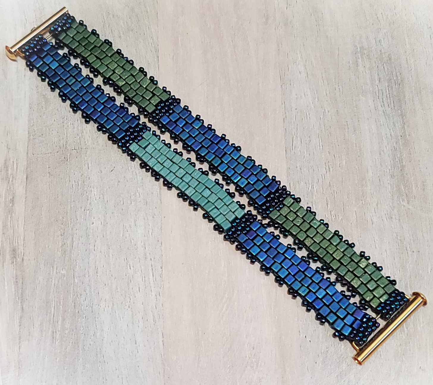 Glass peyote stitch square bead 2 strand bracelet