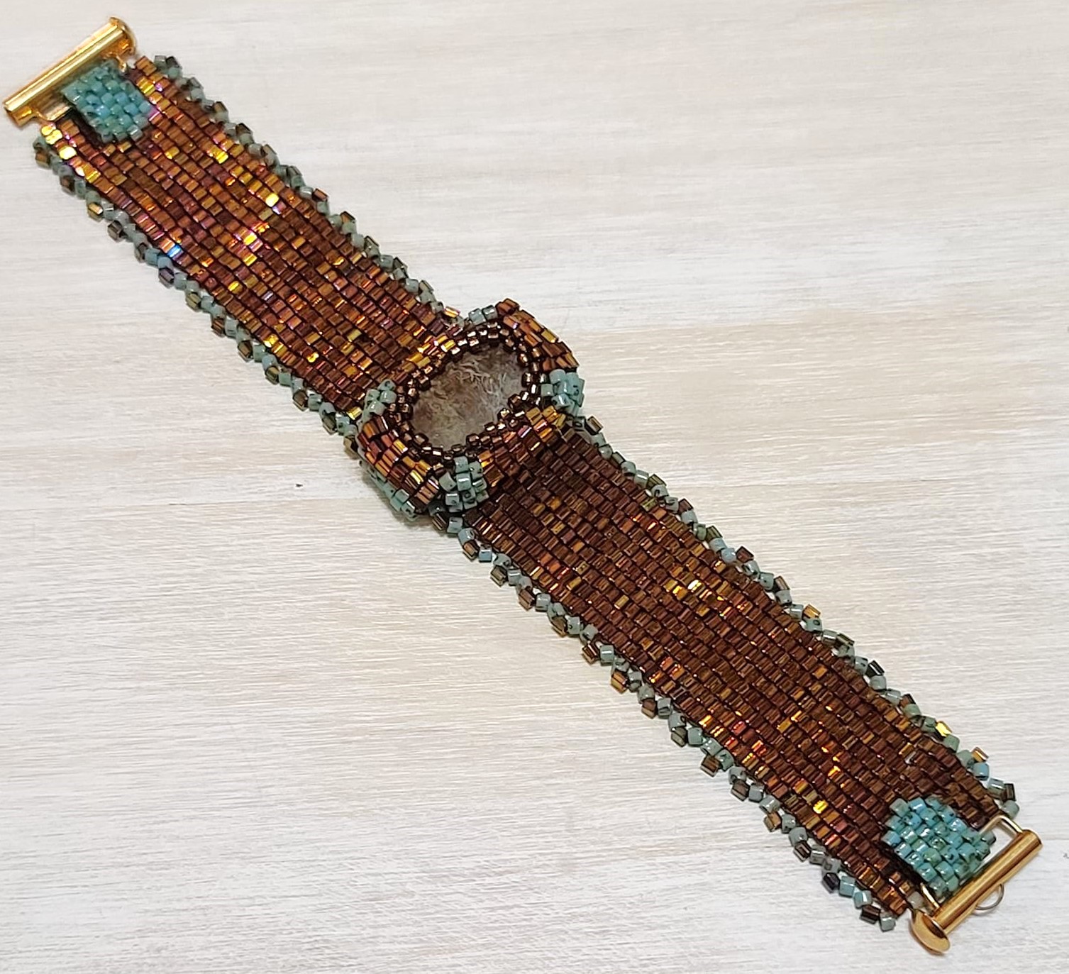 Miyuki glass bracelet, handcrafted bracelet, bronze & turquoise