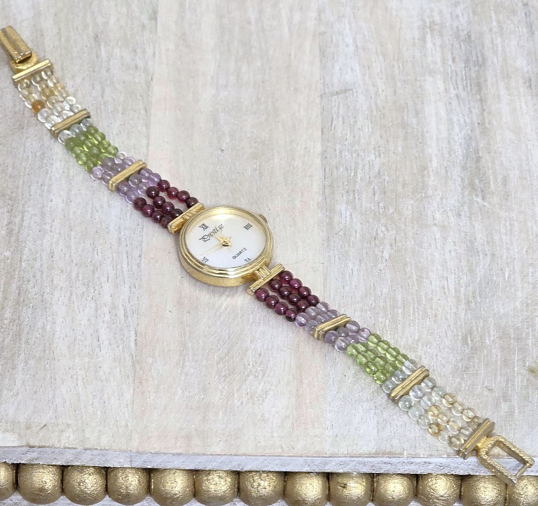 Vintage Prestige watch with genuine gemstones, garnet, amethyst, peridot and citrine