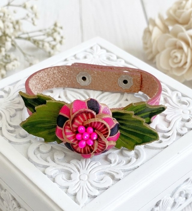 Genuine Leather Flower Band Bracelet Genuine Leather Flower Band Bracelet