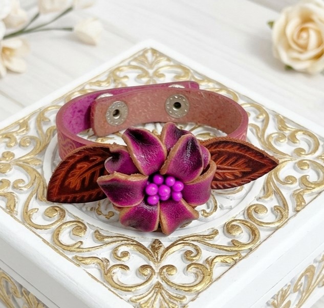 Genuine Leather Flower Band Bracelet