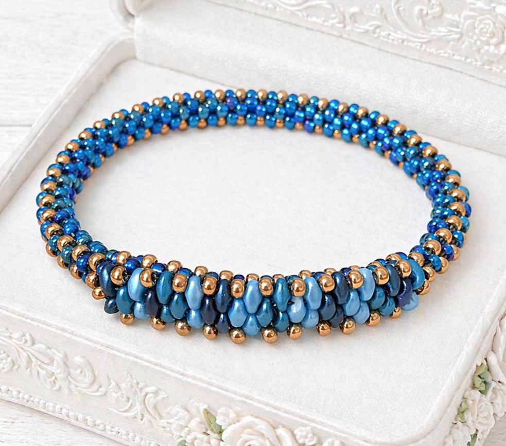 Glass Superduo Beaded Slip on Bracelett - Handcrafted