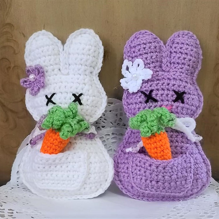 Handmade Crochet Easter Bunny with Removable Carrot- WHITE