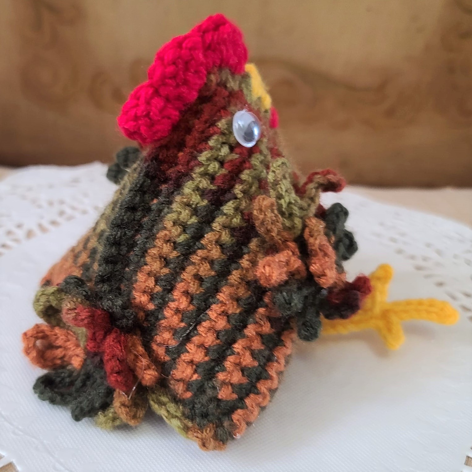 Crochet multi color rooster, easter basket decor