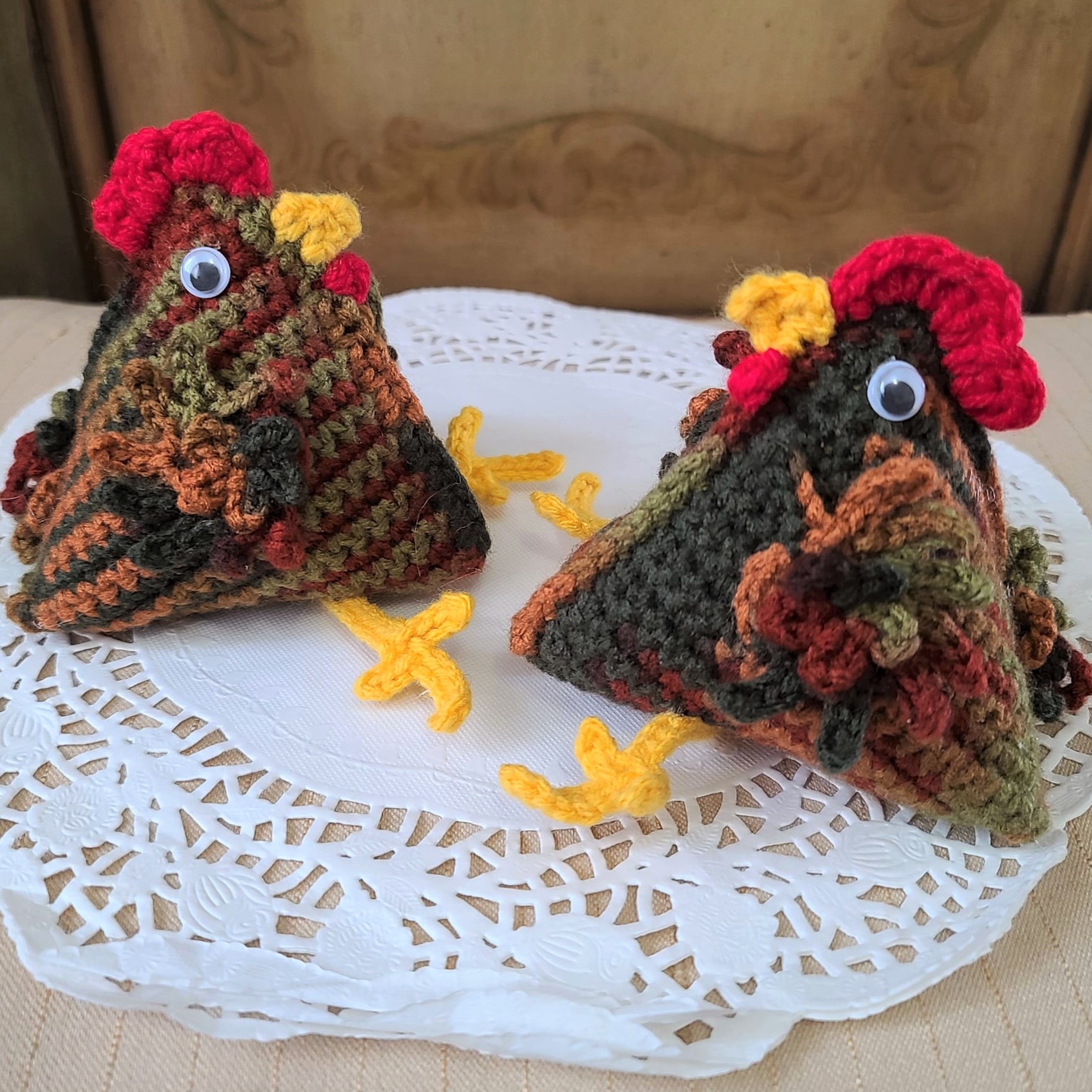 Crochet multi color rooster, easter basket decor