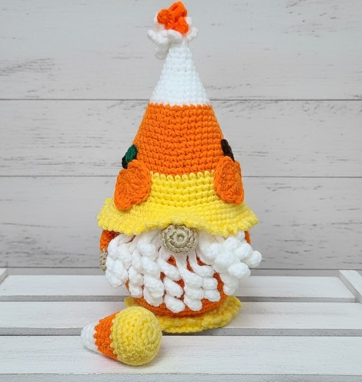Handmade Crochet Candy Corn Gnome with Candy Corn