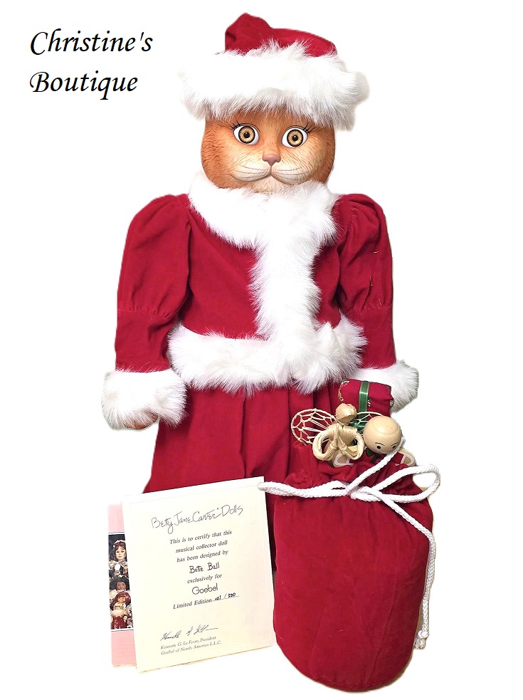 Vintage Goebel Betty Jane Carter Doll, Cat Doll, Orange Tabby doll, Christmas Doll Santa Claws Music Box