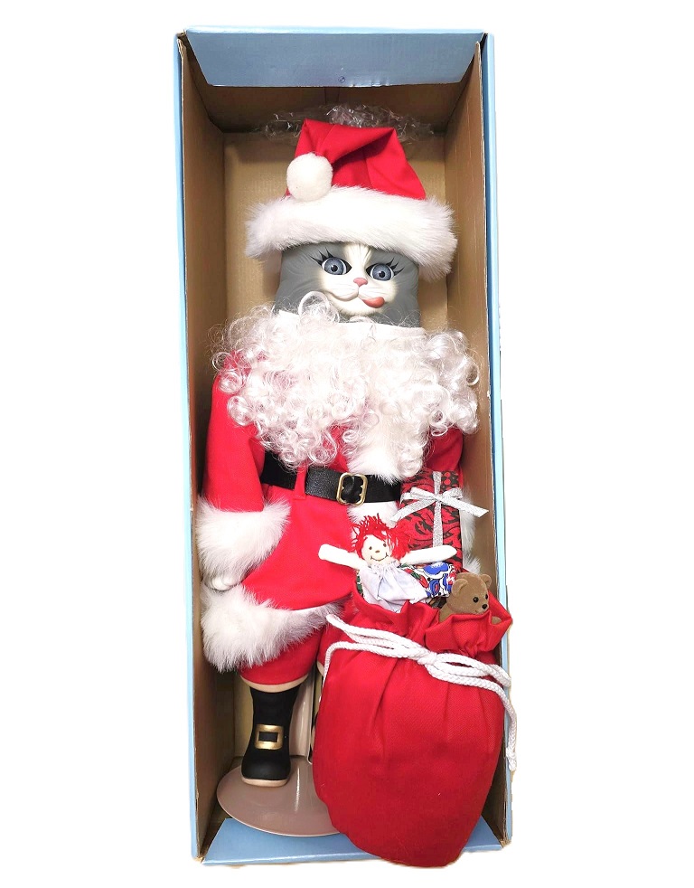 Vintage Goebel Betty Jane Carter Doll, Cat Doll, Grey cat doll, Christmas Doll Santa Claws Music Box