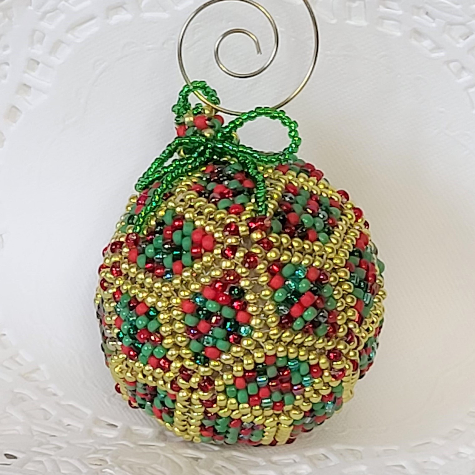 Handmade Miyuki Glass Beaded Peyote Ornament Christmas Ball