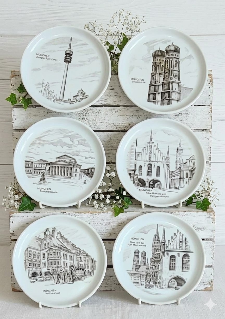 Vintage Munchen Germany ceramic coasters set of 6