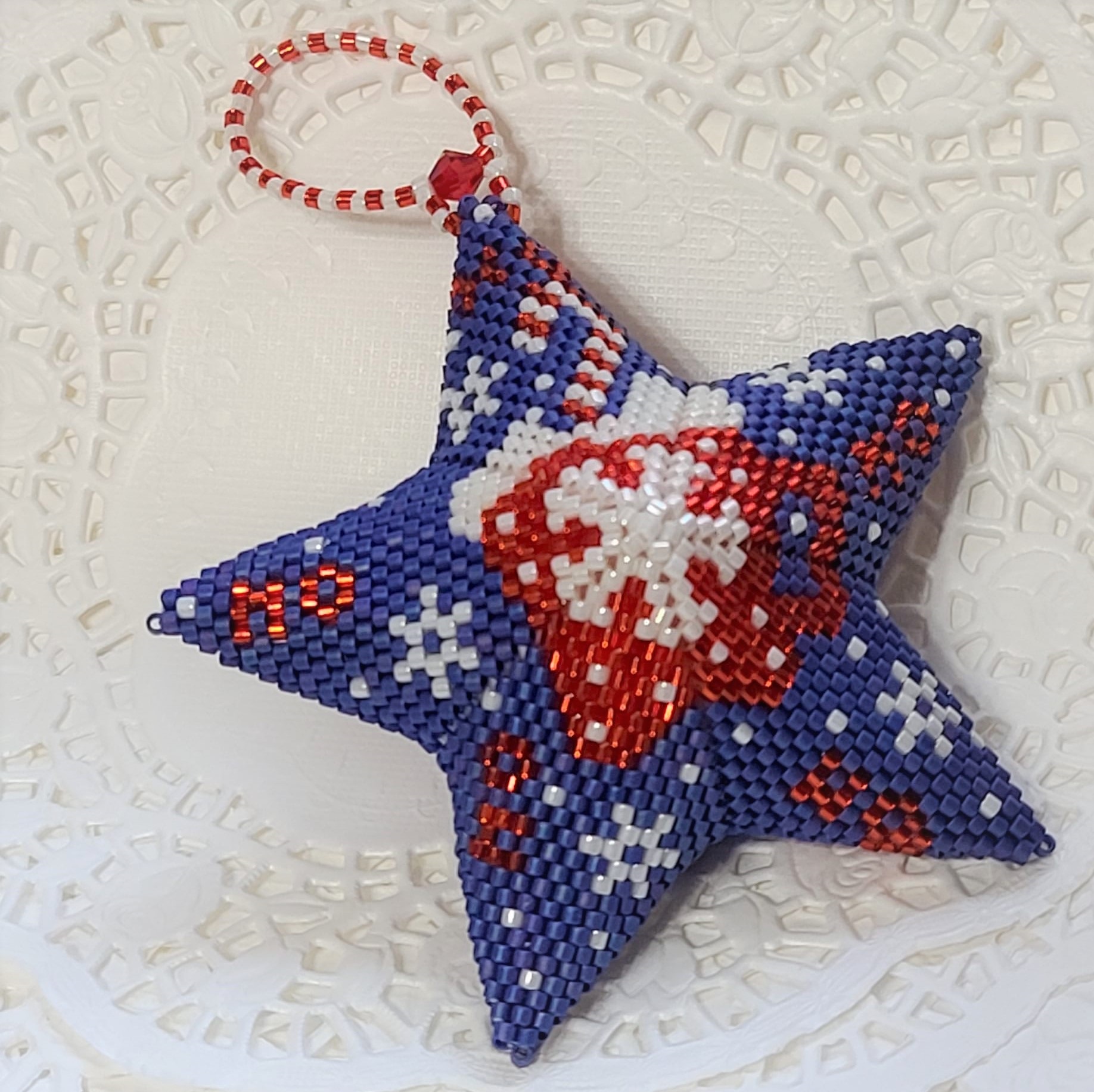 Handmade Peyote Stitch 3D Beaded Star Ornament, Star Glass Bead