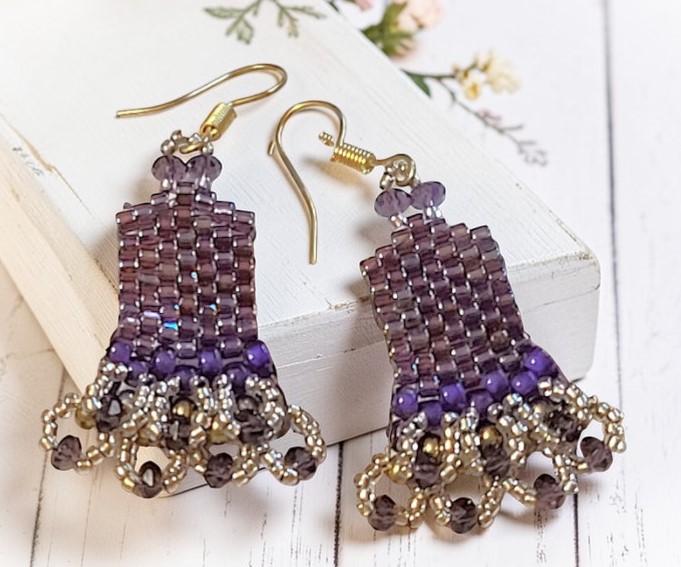 Beaded Purple Miyuki Glass Delica Earrings