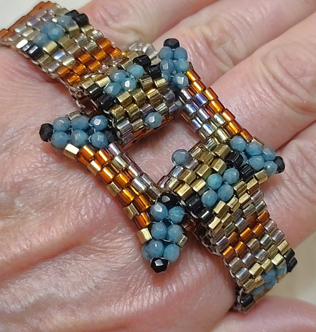 Beaded handcrafted bracelet,square focal point,miyuki glass bead