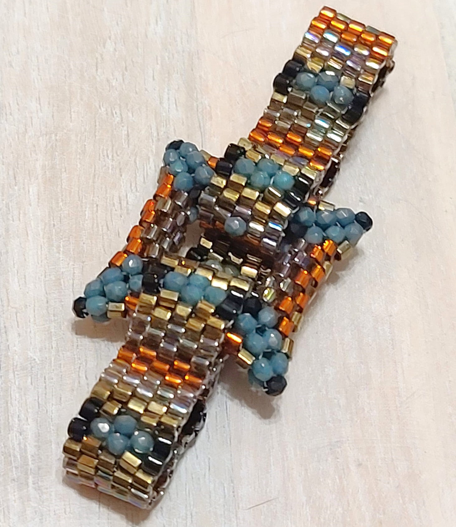 Beaded handcrafted bracelet,square focal point,miyuki glass bead