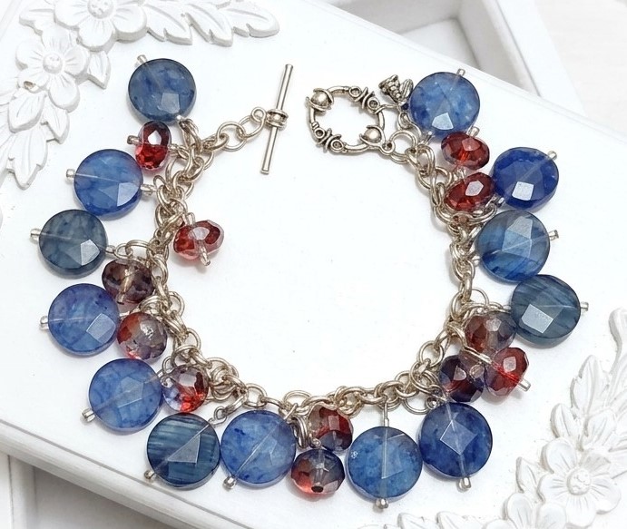Blue and Red Facetted Glass Charm Bracelet