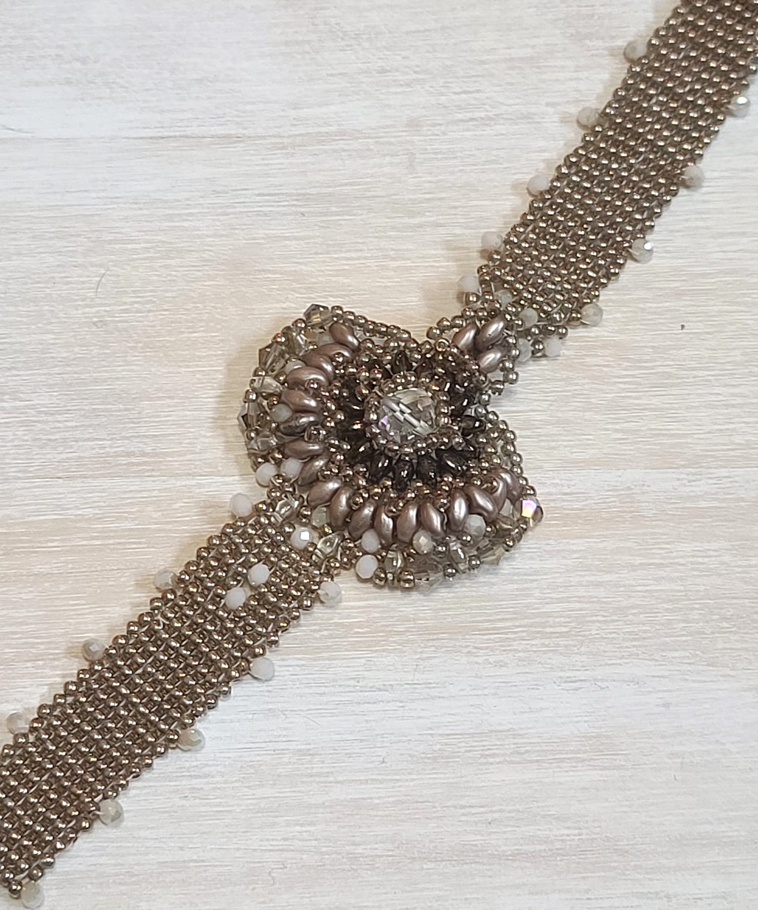 Beaded bracelet handcrafted, fan shaped , miyuki glass crystals