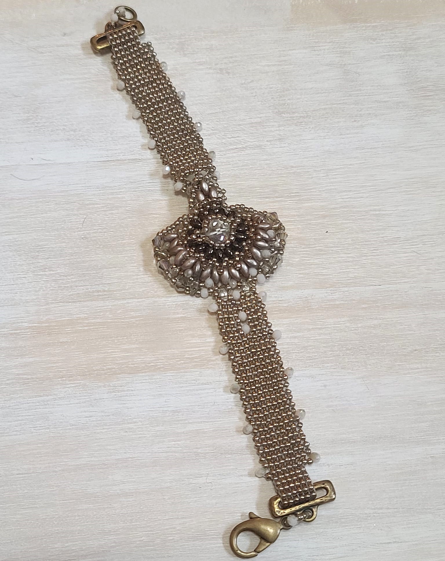 Beaded bracelet handcrafted, fan shaped , miyuki glass crystals