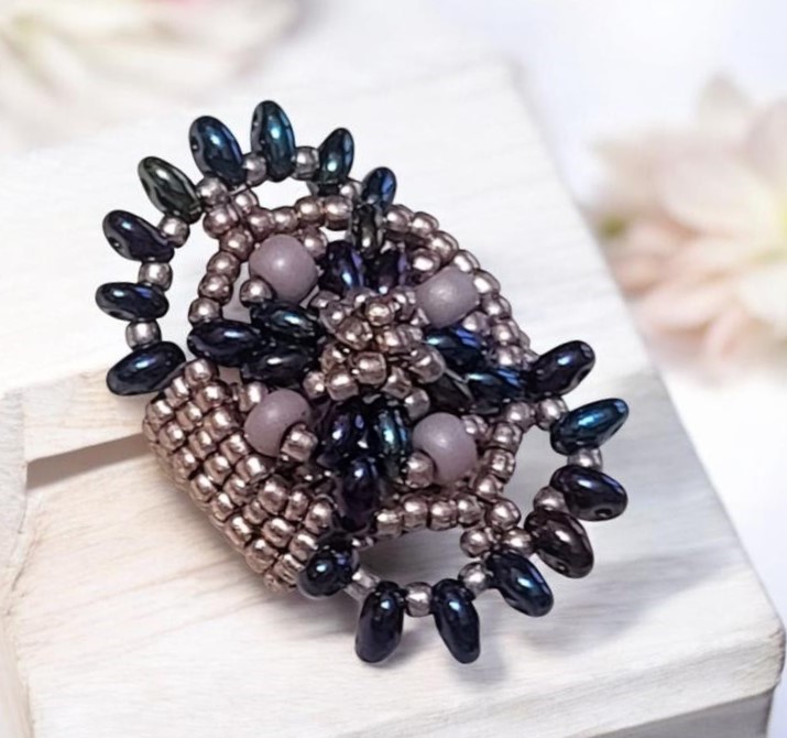 Purple and Blue Iris Glass Beadwoven Ring