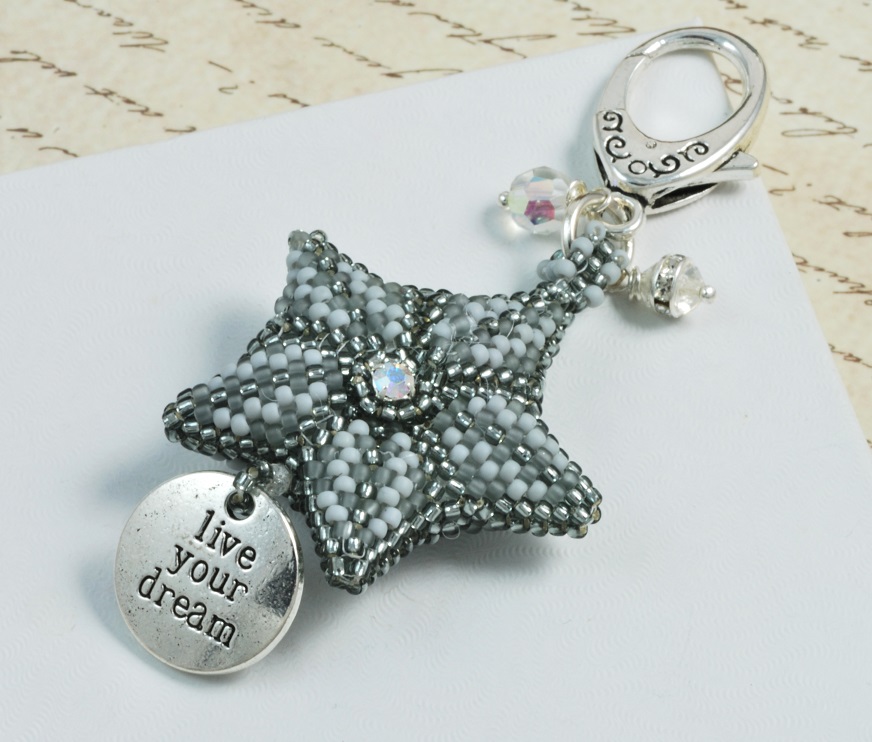 Hand Sewn Beaded Glass Star Live Your Dream Key chain Accessory