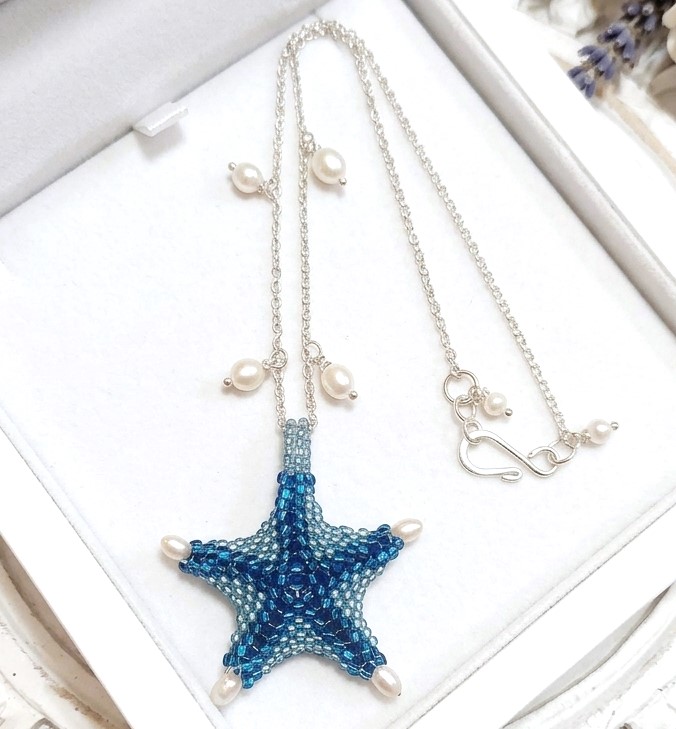 Starfish pendant handcrafted w pearls, sterling silver necklace Starfish pendant handcrafted w pearls, sterling silver necklace
